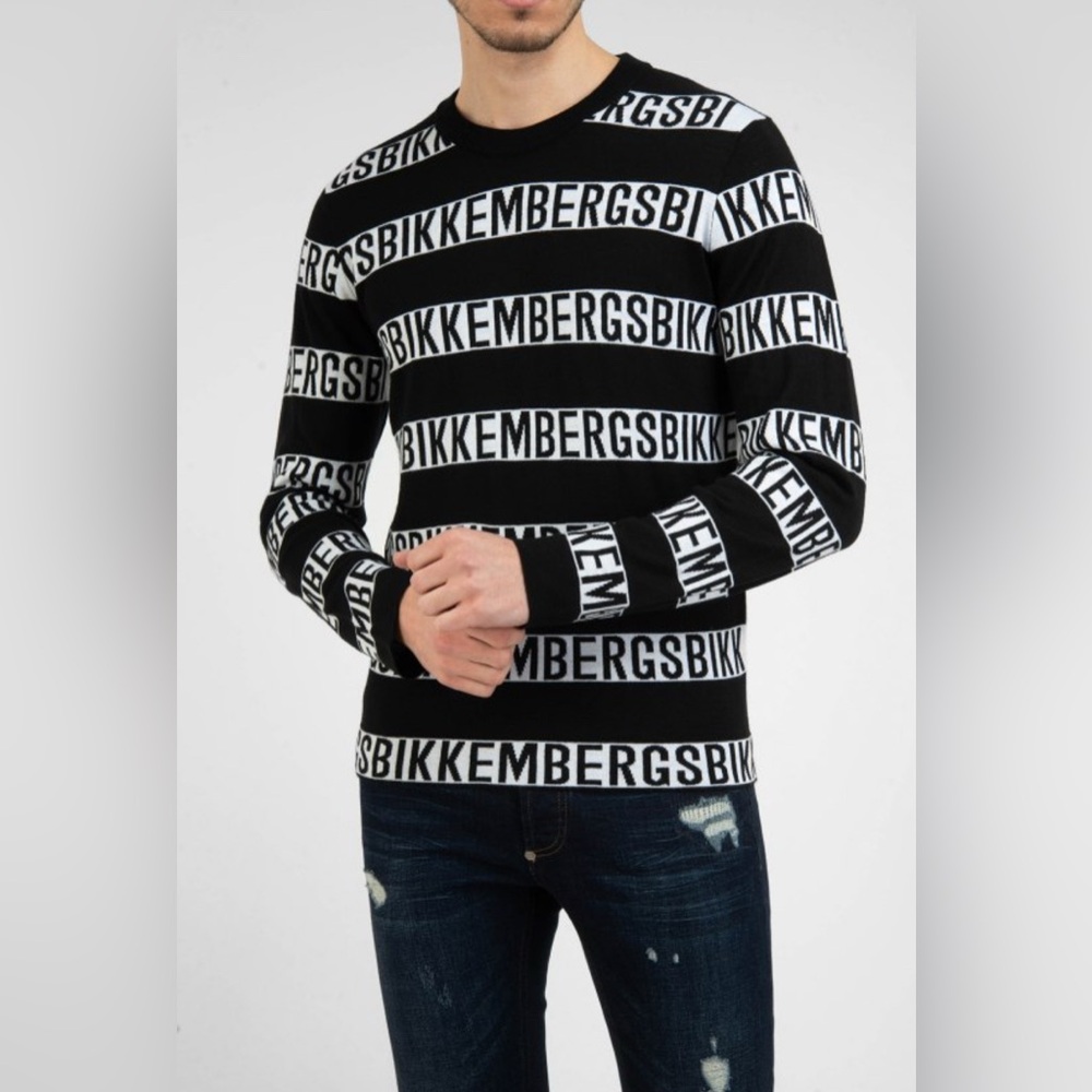 DIRK BIKKEMBERGS Logo Wool Blend Men’s Black & White Sweater - Small